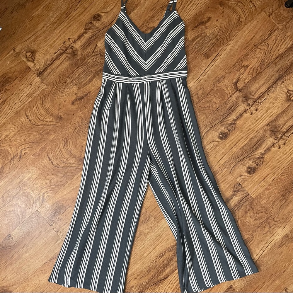 Wide leg cropped leg jumpsuit